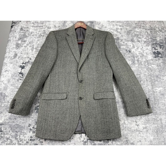 Ralph Lauren Men's Blazer 39L Grey Herringbone Wool Sport Coat Jacket 2 Button